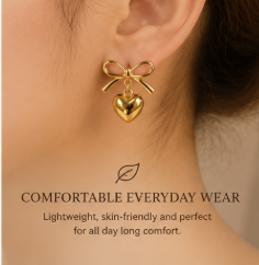 Golden Heart Bow Earrings 🎀✨