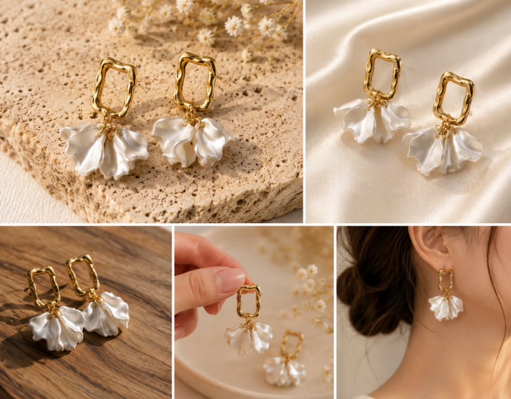 Aurelia Pearl Petal Drop Earrings πΈπ€β¨