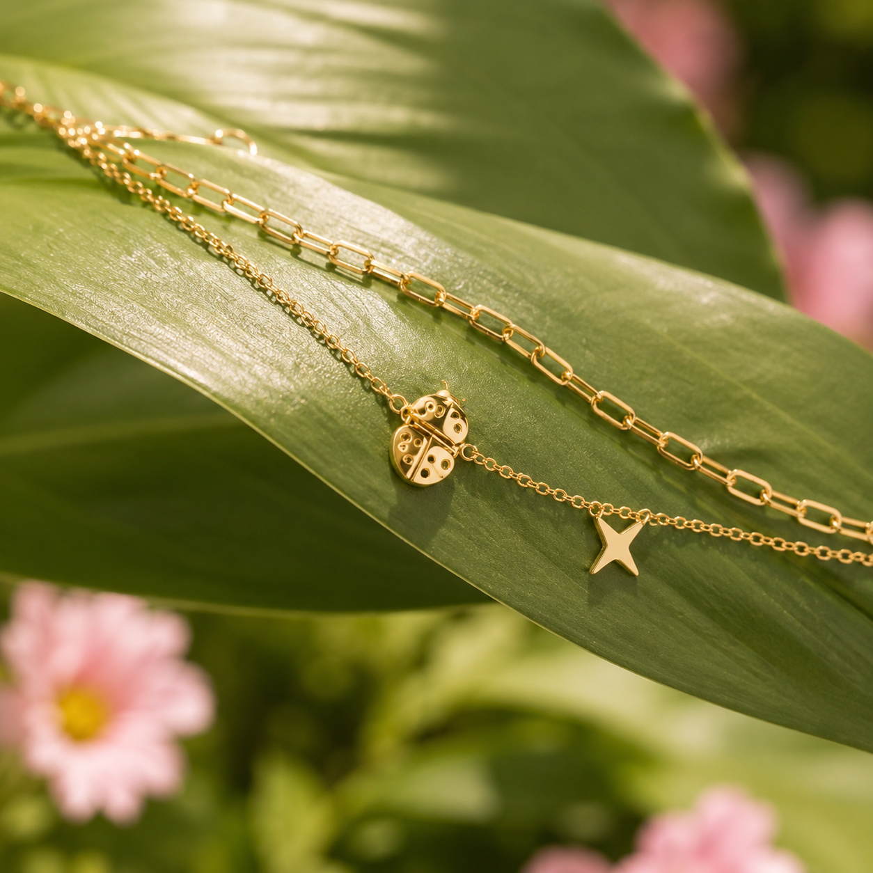 Golden Garden Ladybug Bracelet
