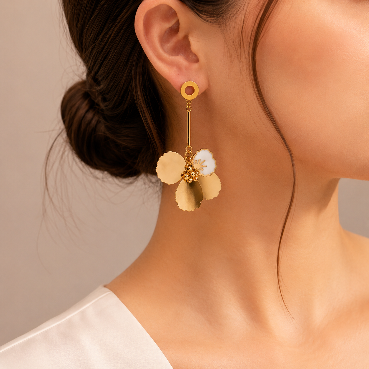 Pearlyne Tri-Petal Flower Dangle Earrings