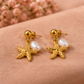 Golden Starfish Pearl Earrings