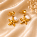 Golden Starfish Pearl Earrings