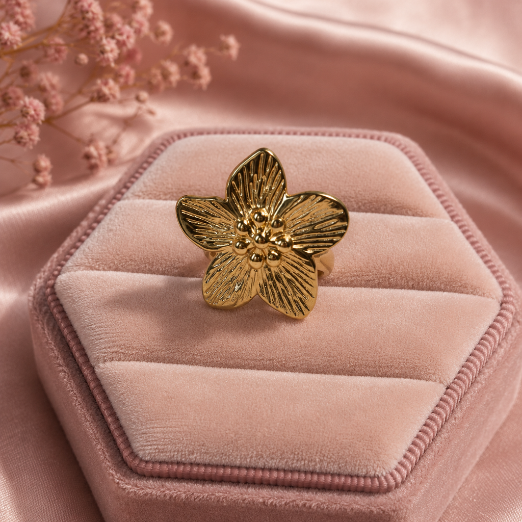 Golden Blossom Statement Ring