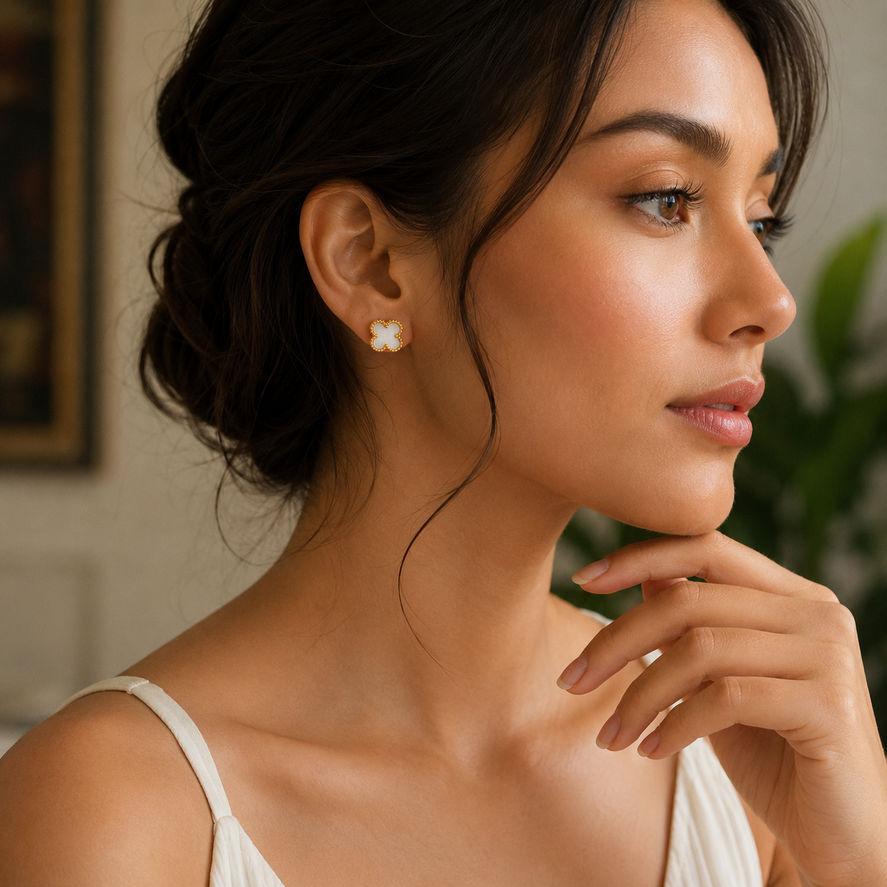 Ivory Clover Luxe Stud Earrings