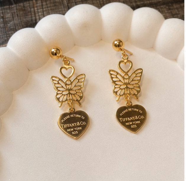 Golden Butterfly Love Charm Earrings