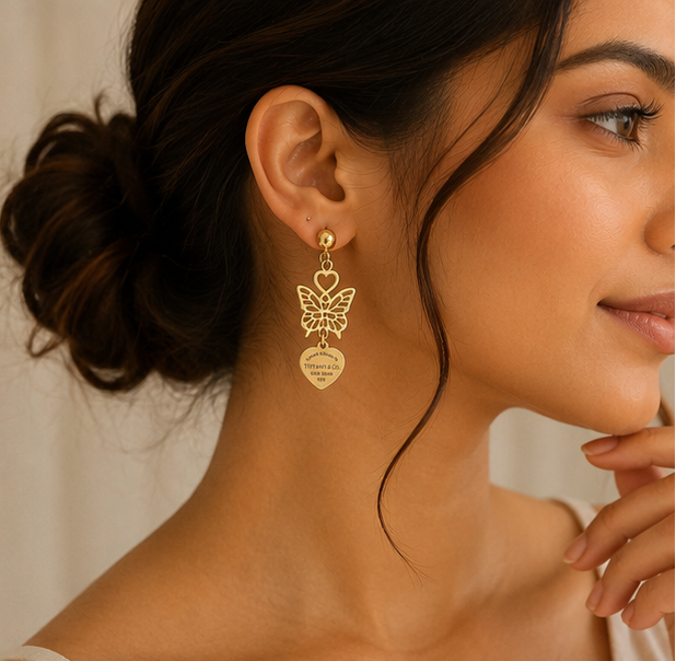 Golden Butterfly Love Charm Earrings