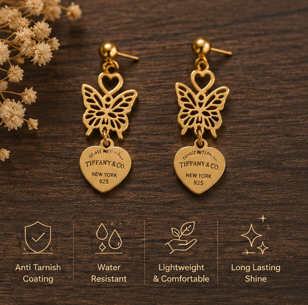 Golden Butterfly Love Charm Earrings