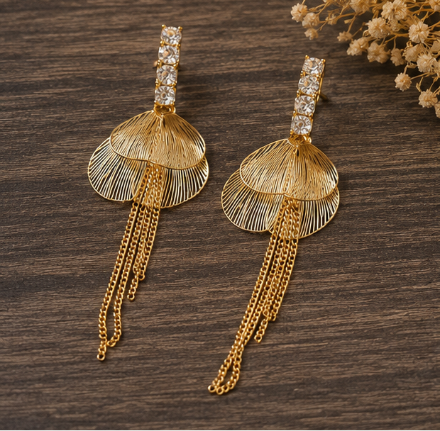 Golden Cascade Crystal Tassel Earrings