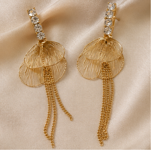Golden Cascade Crystal Tassel Earrings