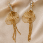 Golden Cascade Crystal Tassel Earrings