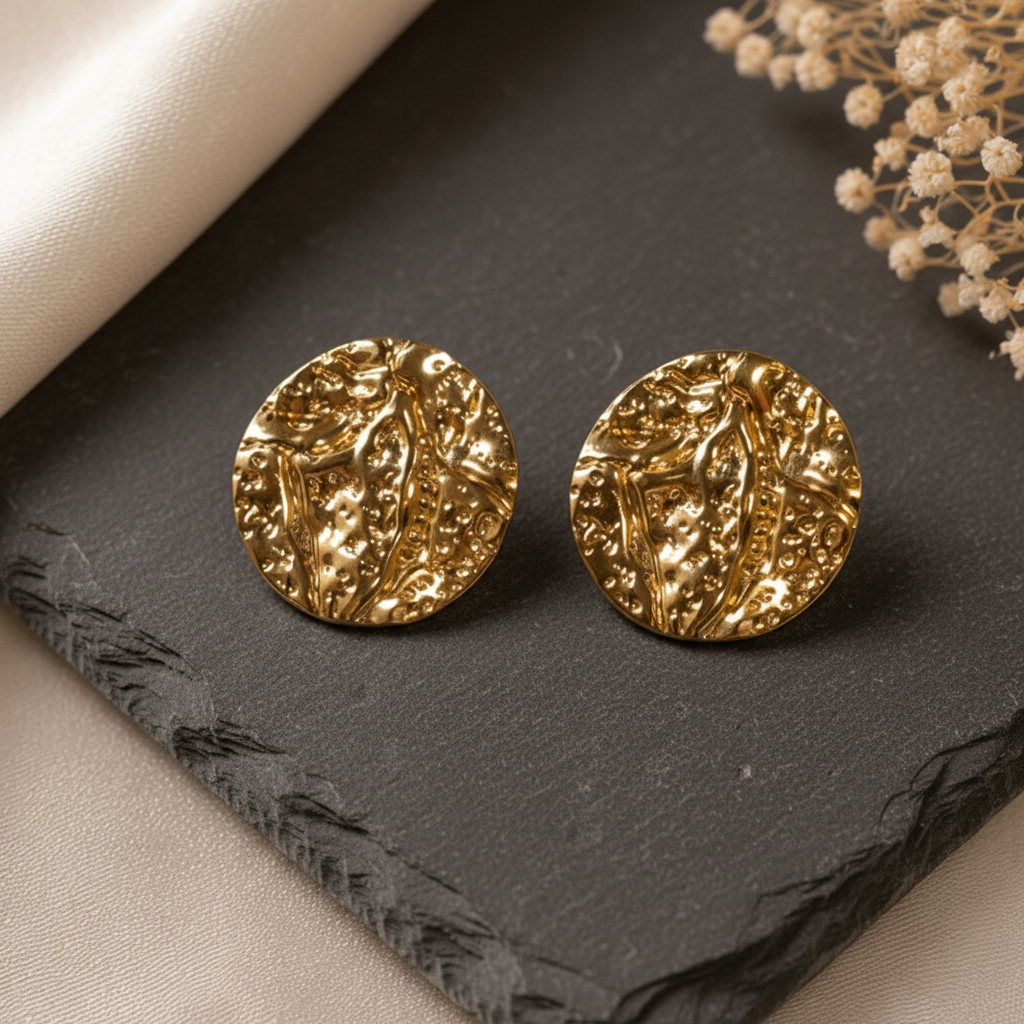 Golden Textured Muse Stud Earrings