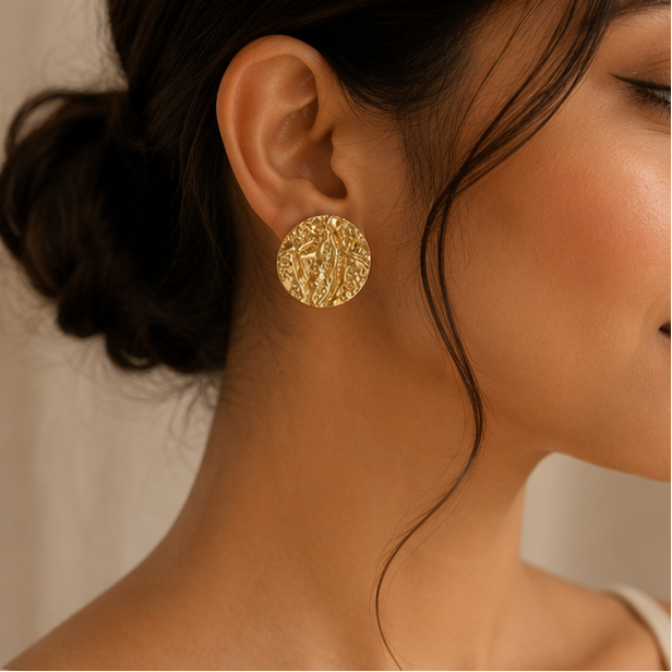 Golden Textured Muse Stud Earrings