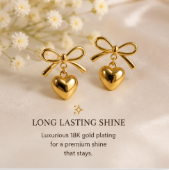 Golden Heart Bow Earrings 🎀✨
