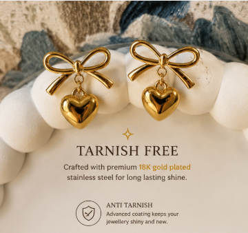 Golden Heart Bow Earrings 🎀✨