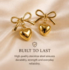 Golden Heart Bow Earrings 🎀✨