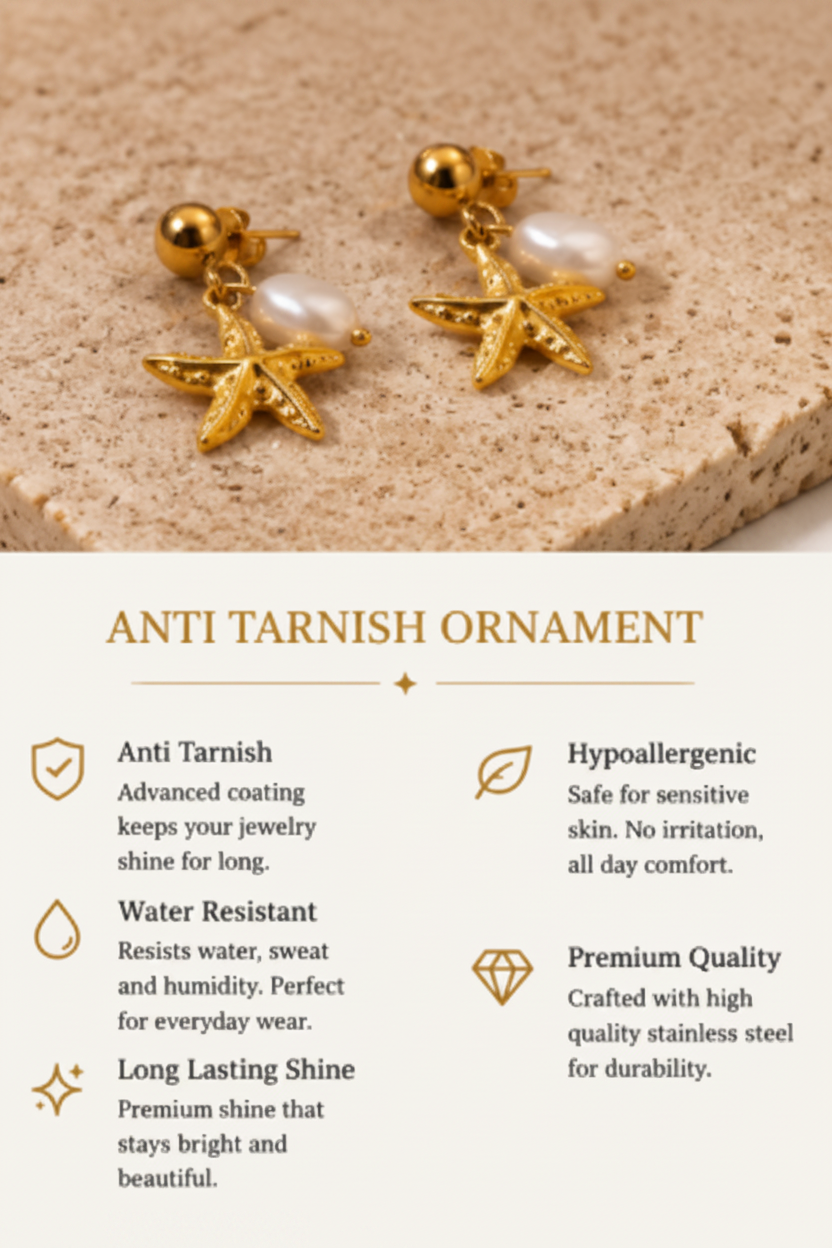 Golden Starfish Pearl Earrings 🌊✨