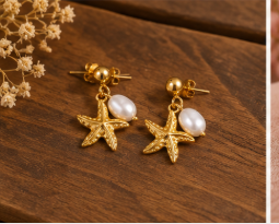 Golden Starfish Pearl Earrings 🌊✨