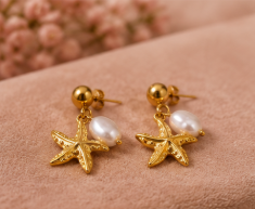 Golden Starfish Pearl Earrings 🌊✨