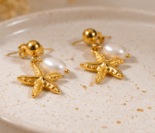 Golden Starfish Pearl Earrings 🌊✨