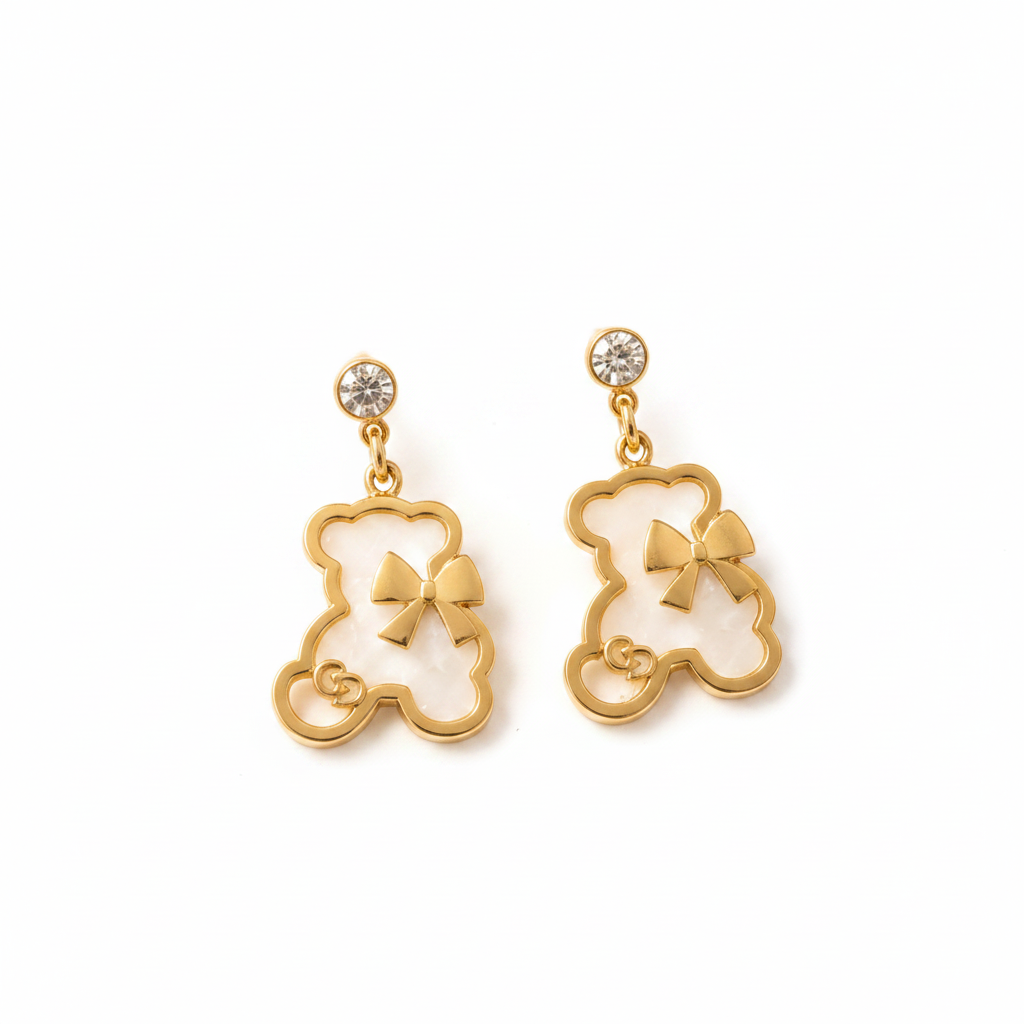 Pearl Bow Clover Charm Drop Earrings