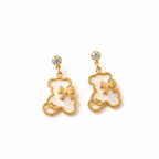 Pearl Bow Clover Charm Drop Earrings