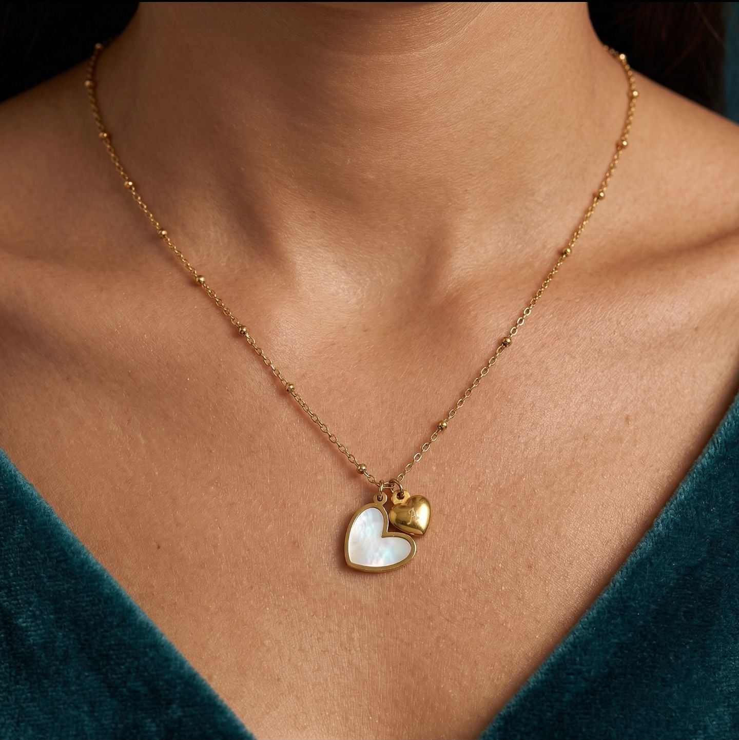 Golden Heart Initial Pendant Necklace