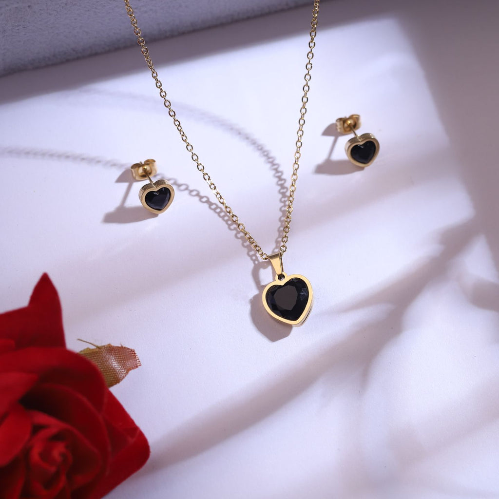 Midnight Heart Necklace & Earrings Set