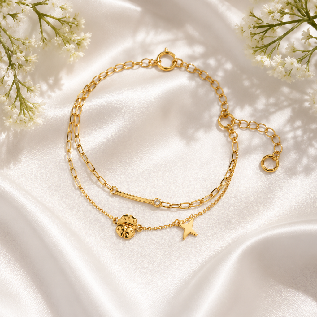 Golden Garden Ladybug Bracelet