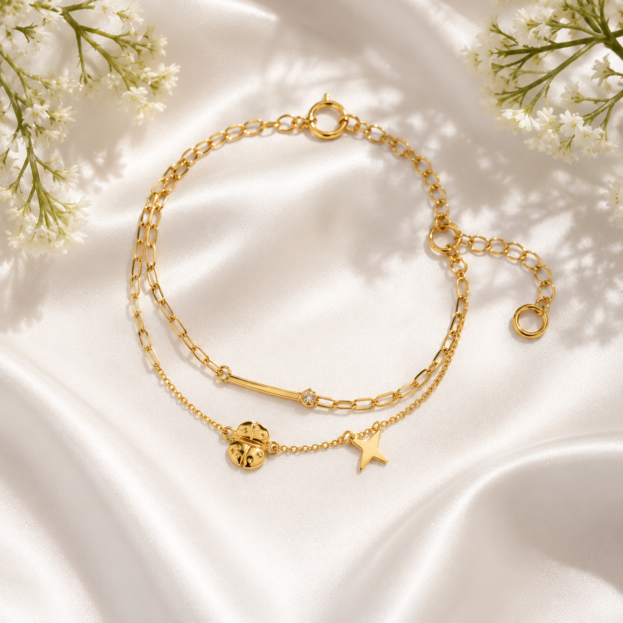 Golden Garden Ladybug Bracelet
