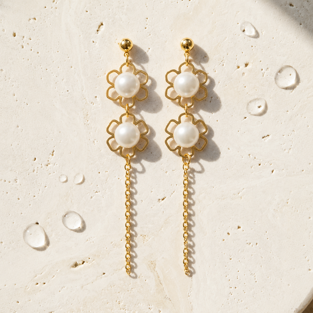 Pearl Bloom Tassel Earrings