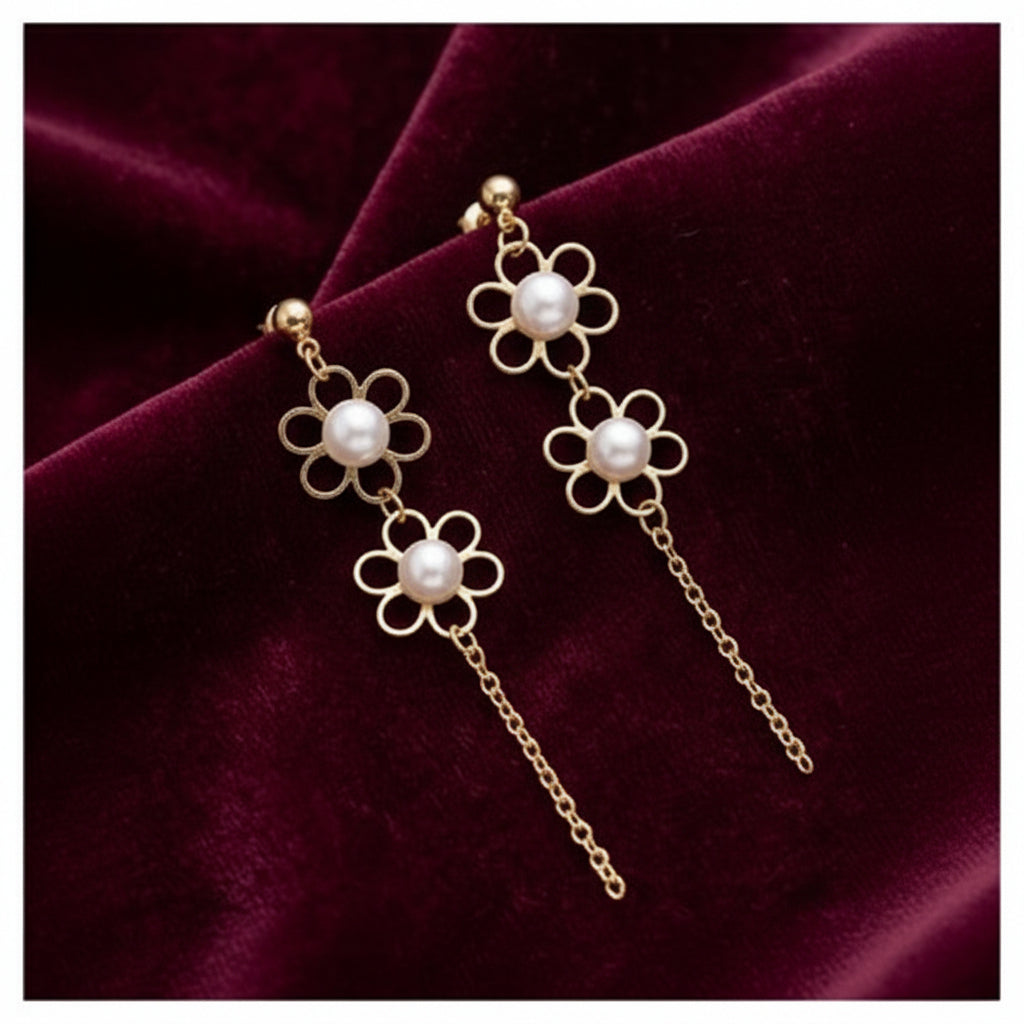 Pearl Bloom Tassel Earrings