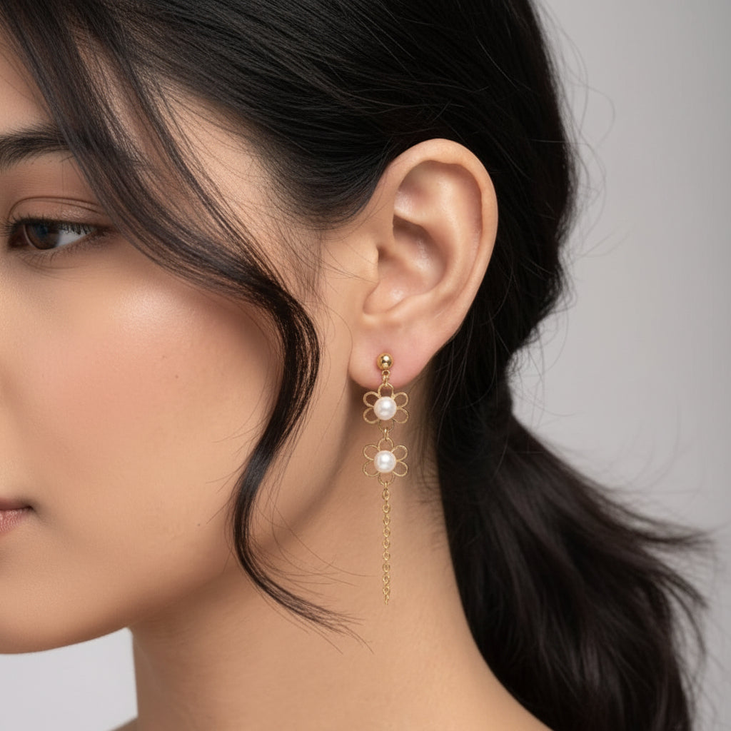Pearl Bloom Tassel Earrings