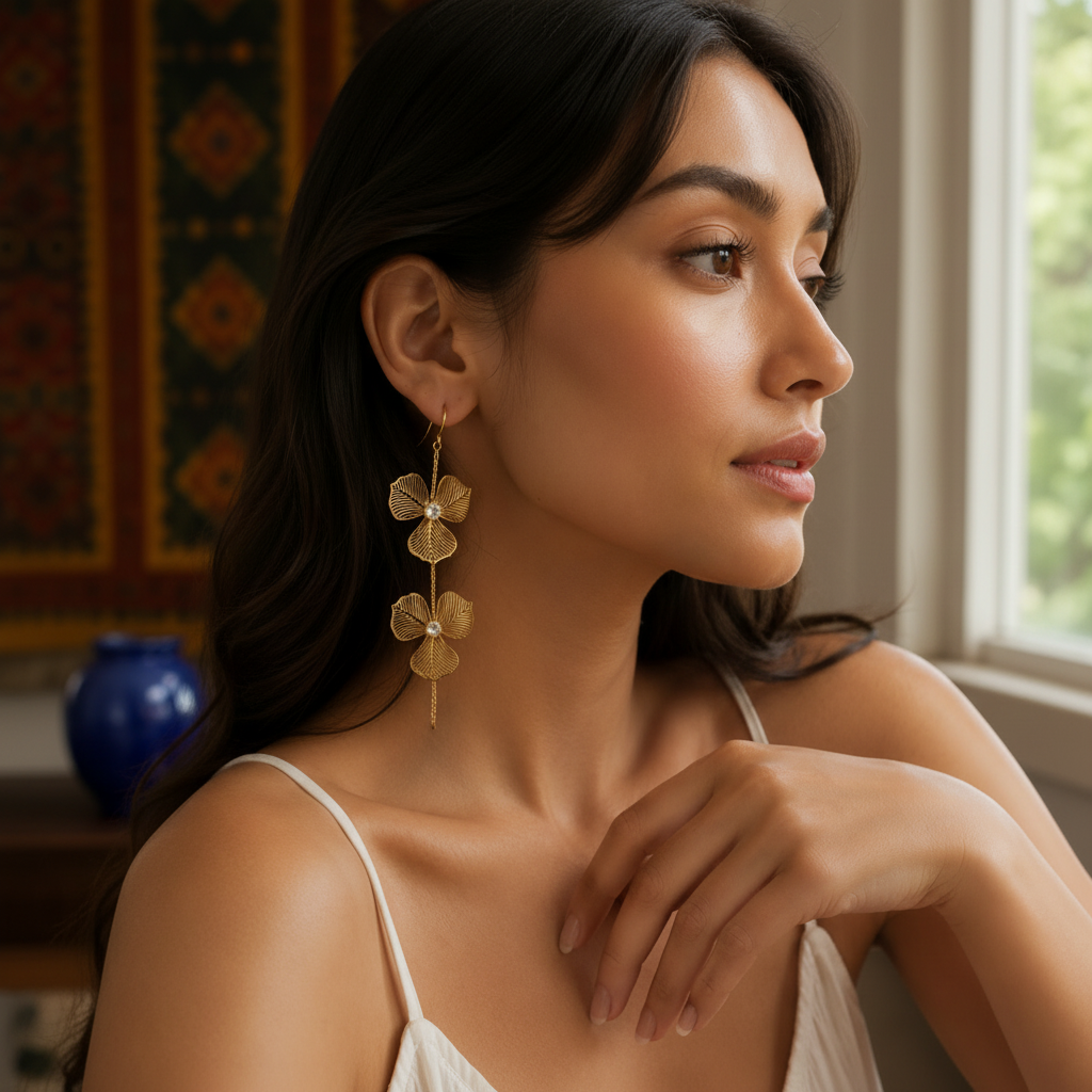 Golden Orchid Bloom Drop Earrings
