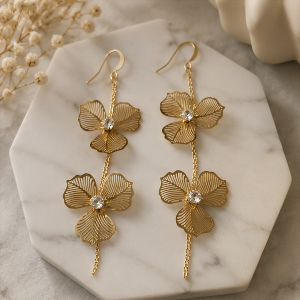 Golden Orchid Bloom Drop Earrings