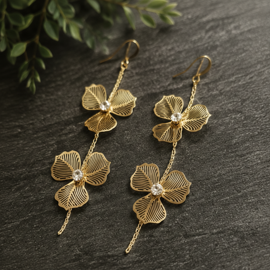 Golden Orchid Bloom Drop Earrings