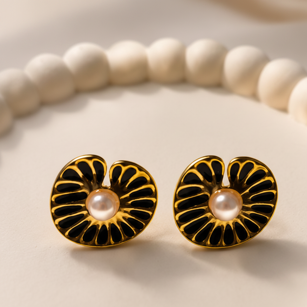 Midnight Pearl Bloom Stud Earrings