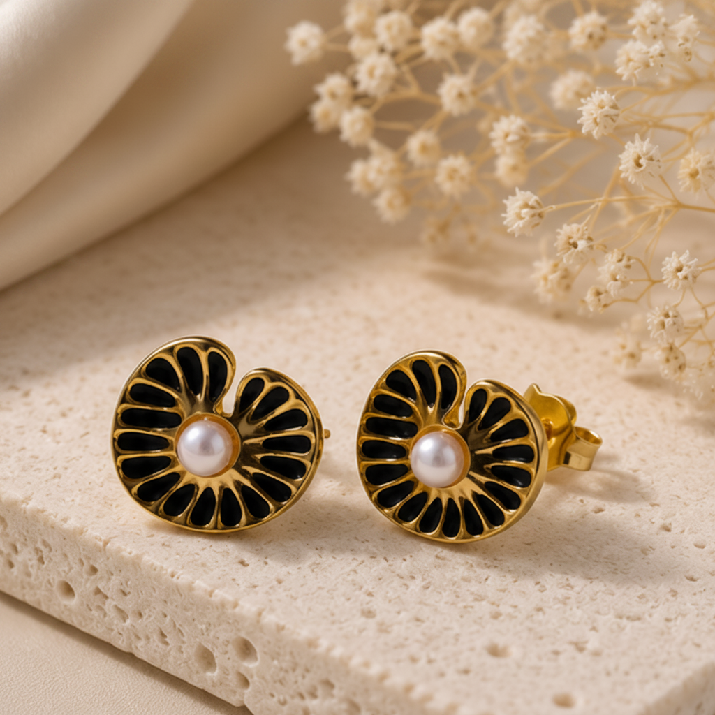 Midnight Pearl Bloom Stud Earrings