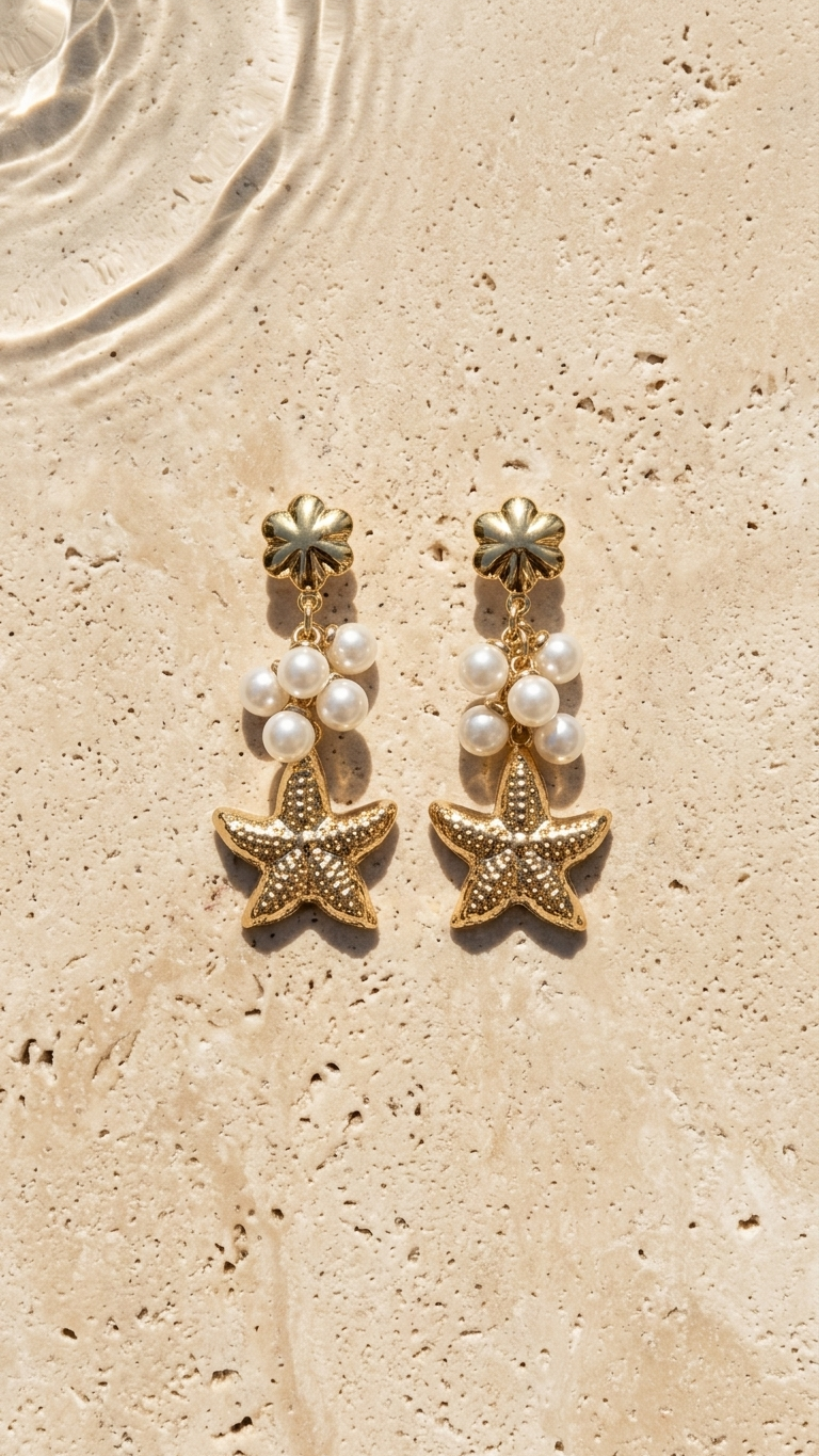 Ocean Star Pearl Drop Earrings