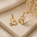 Pearl Bow Clover Charm Drop Earrings
