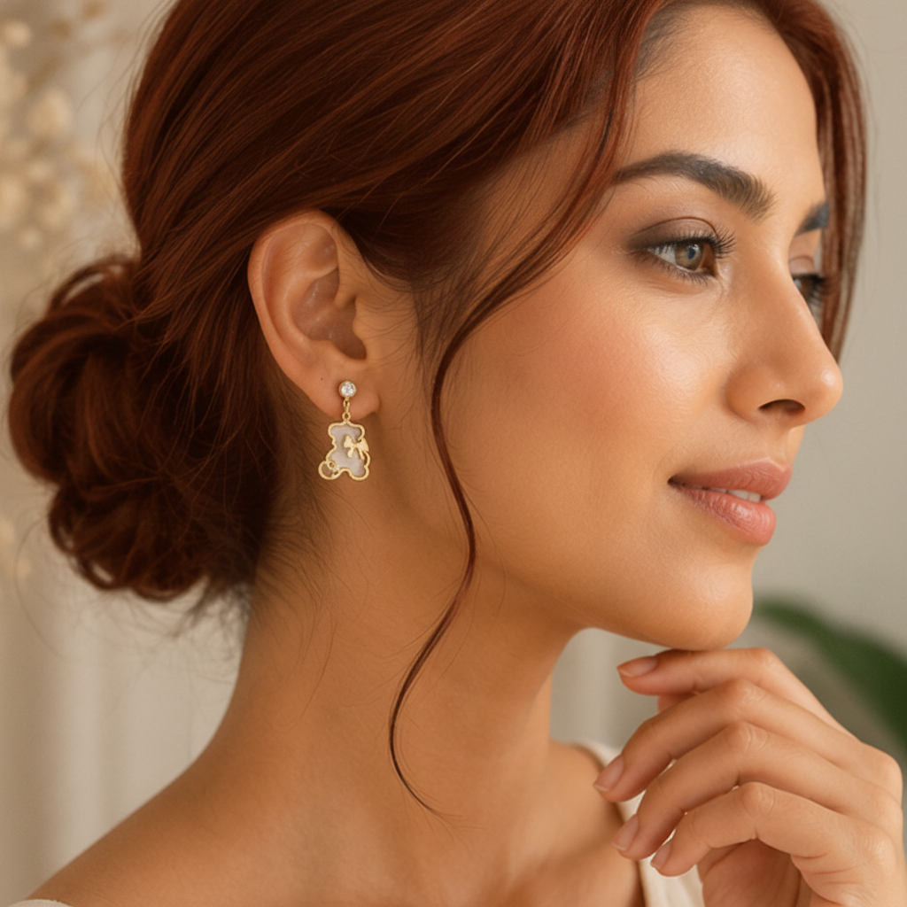 Pearl Bow Clover Charm Drop Earrings
