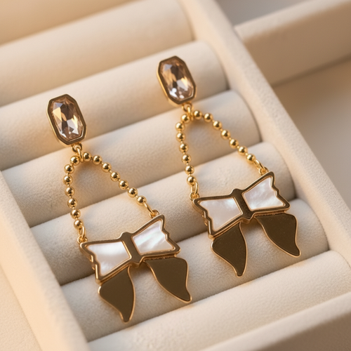 Elysian Mother-of-Pearl Bow Dangle Earrings