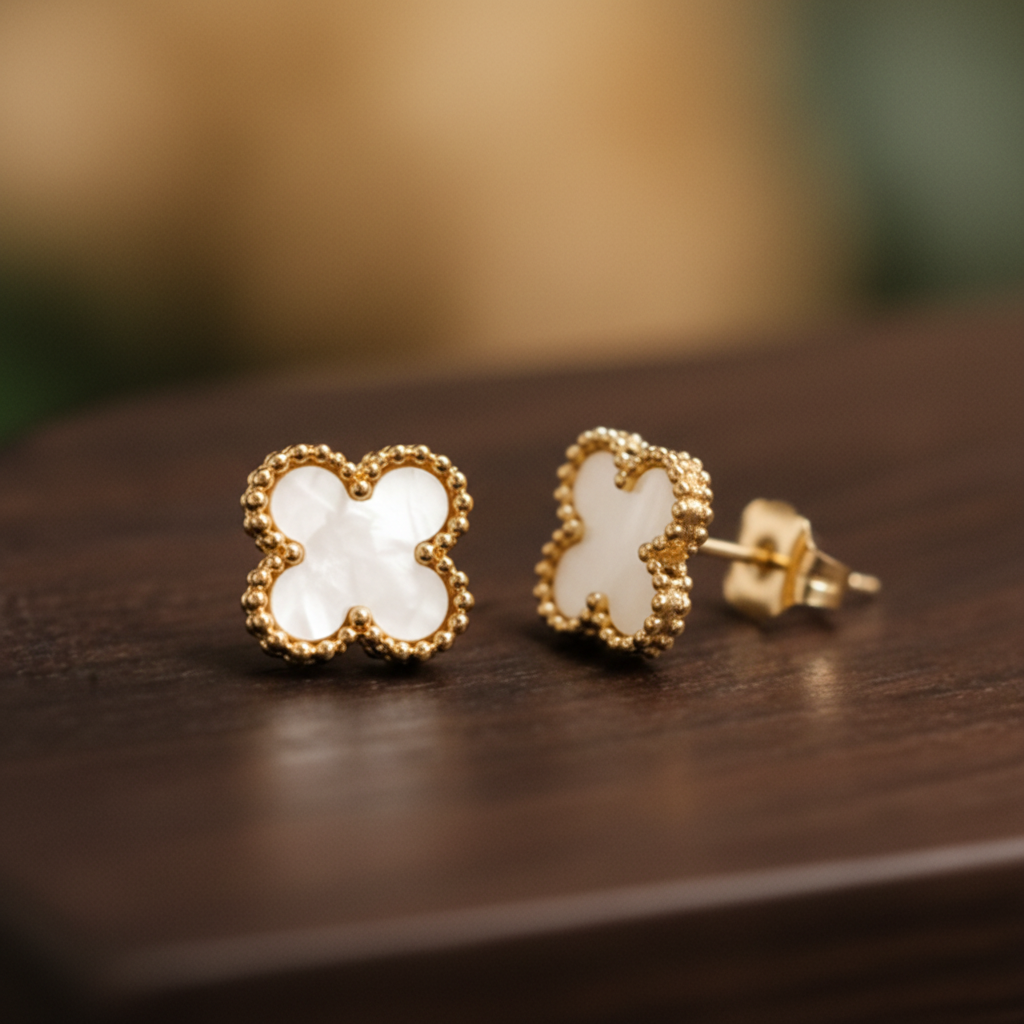 Ivory Clover Luxe Stud Earrings